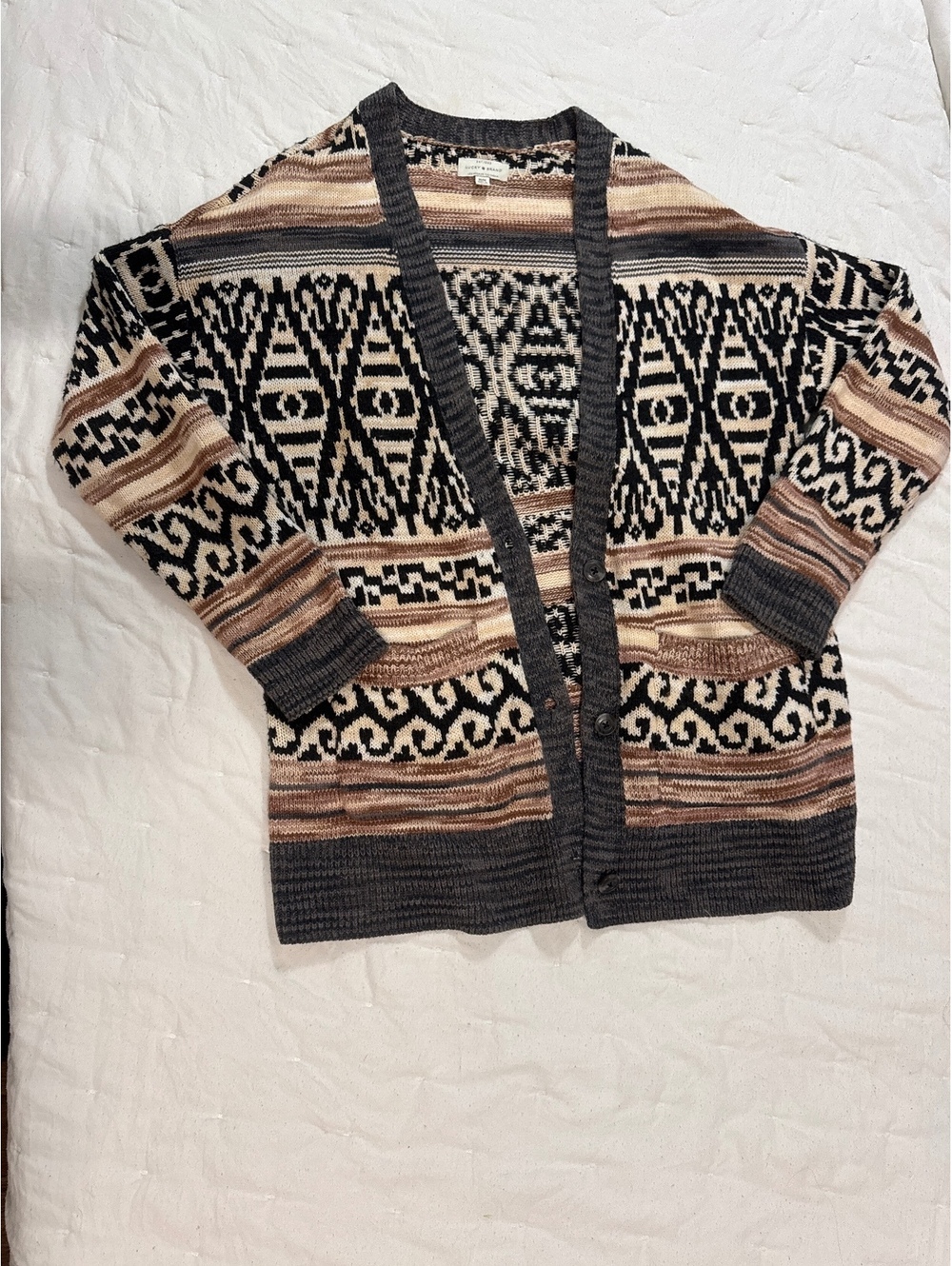 Lucky Brand Women's Medium Knit Cardigan with Geometric Pattern